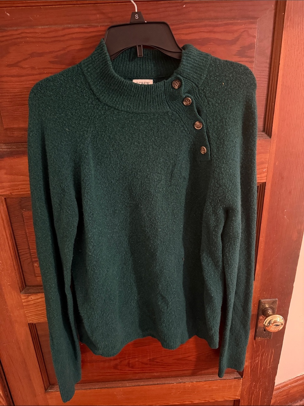 J. Crew Dark Green Button-Shoulder Turtleneck Sweater